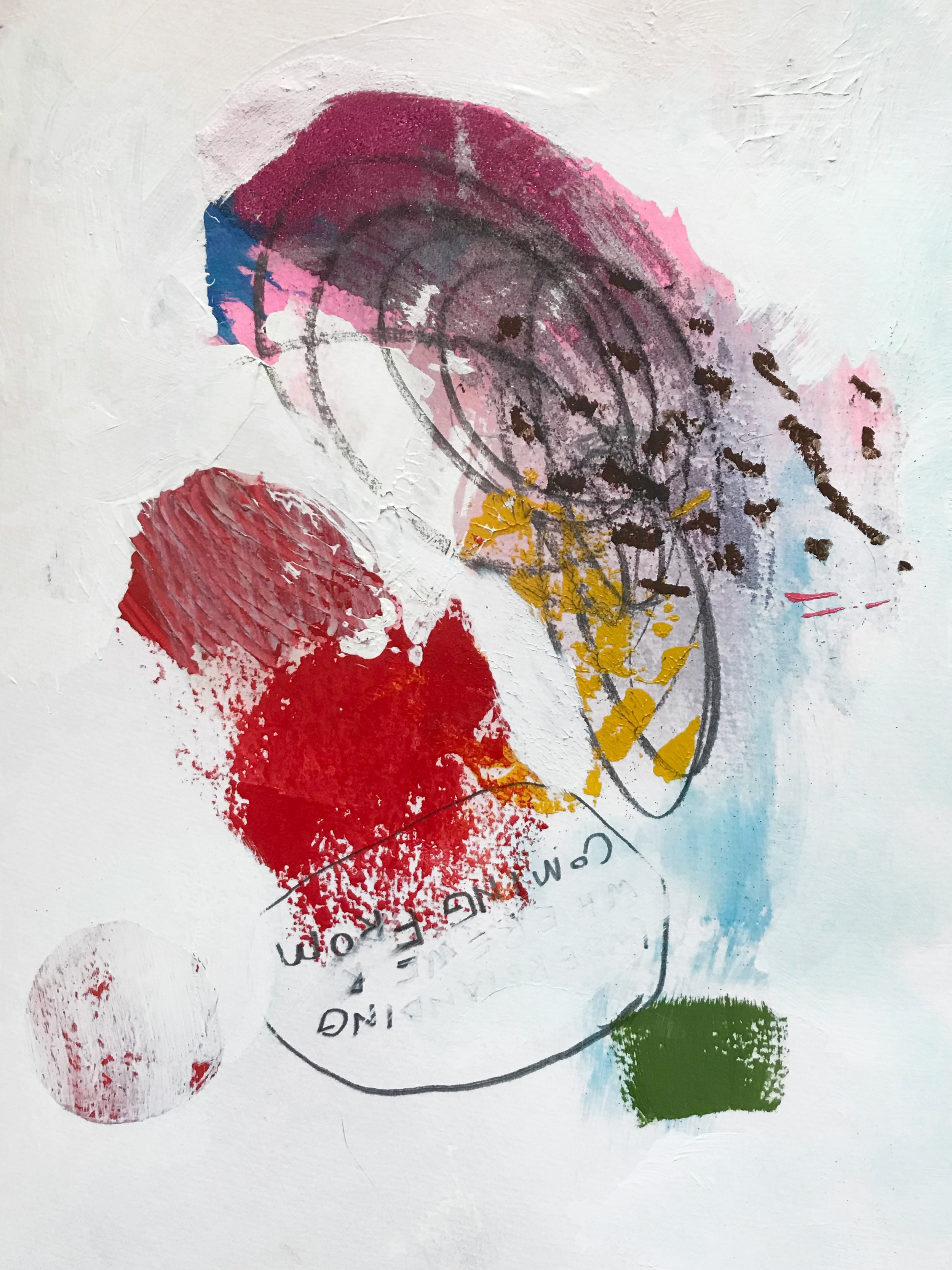 Coming from Acrylic, graphite, oil pastel on paper 24 x 32 cm