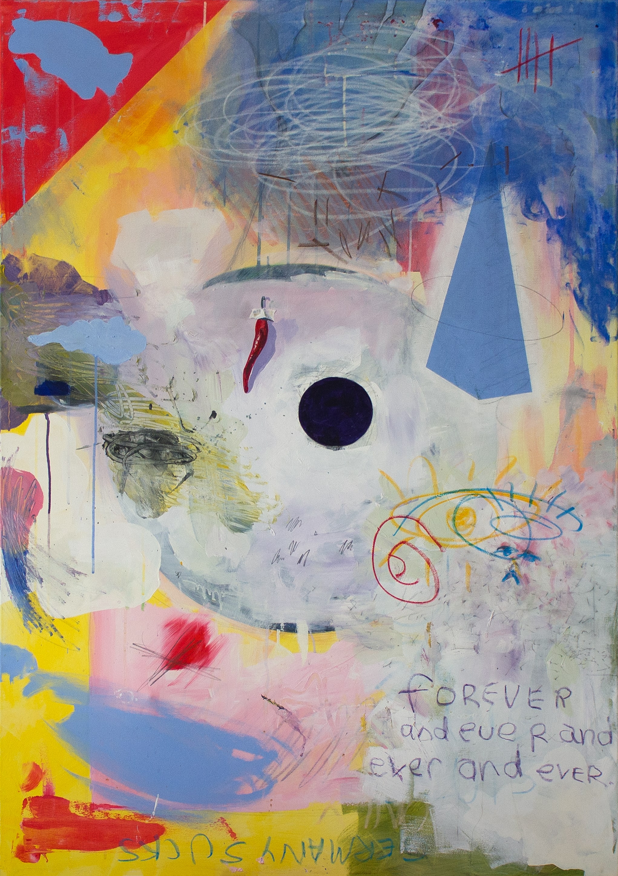 germany sucks Acrylic, graphite, oil pastel on canvas 100 x 150 cm