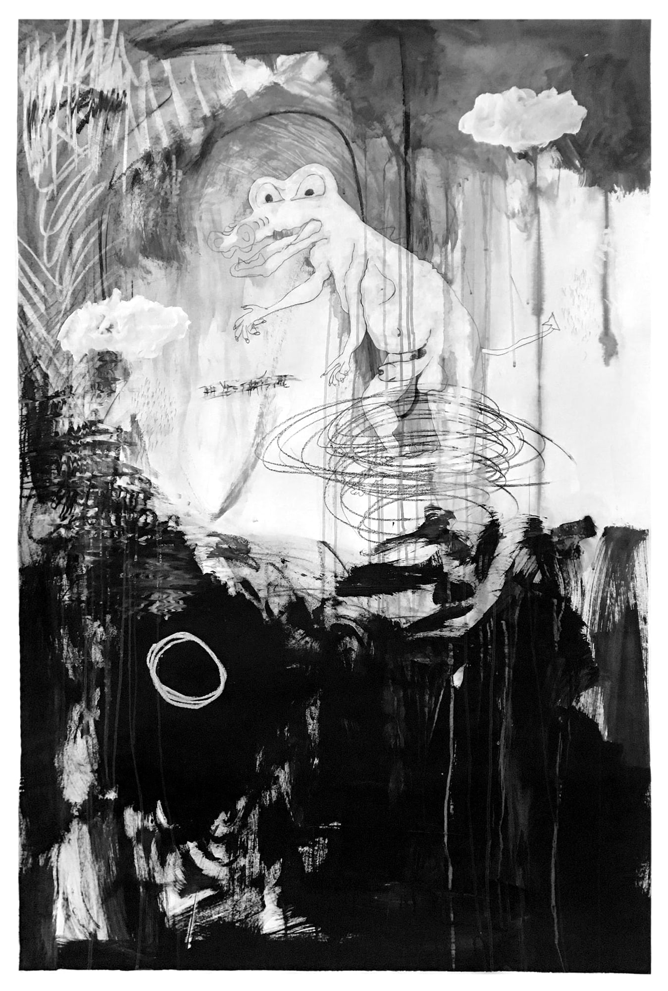 Me as an alligator Charcoal, gesso on paper 100 x 150 cm