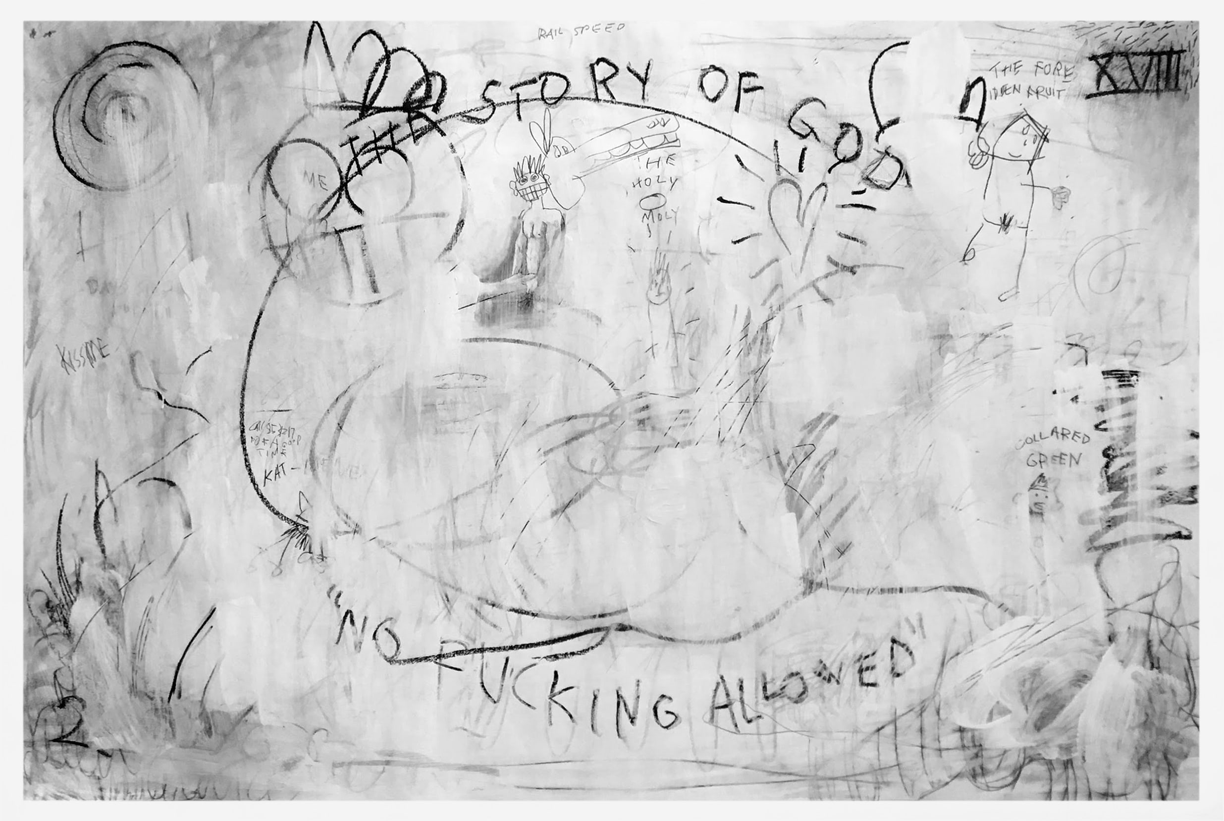 “No fucking aloud” Charcoal, gesso on paper 150 x 100 cm