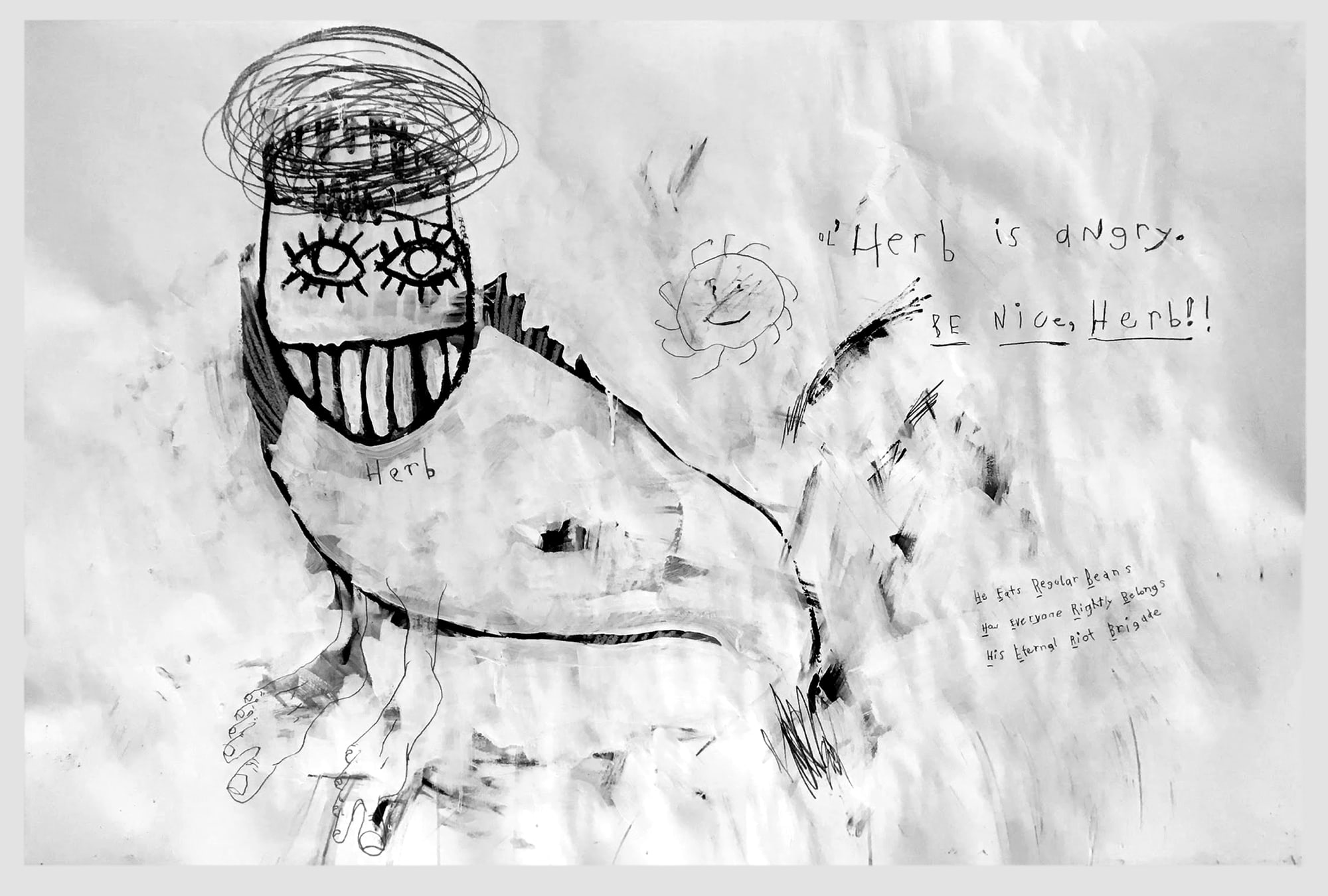 Ol’ Angry Herb Charcoal, gesso on paper 150 x 100 cm