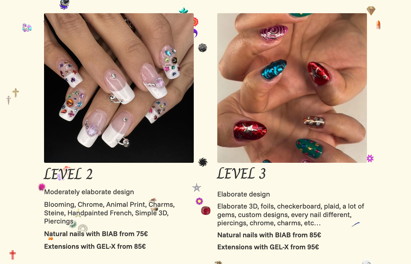 Price guide for nail services.