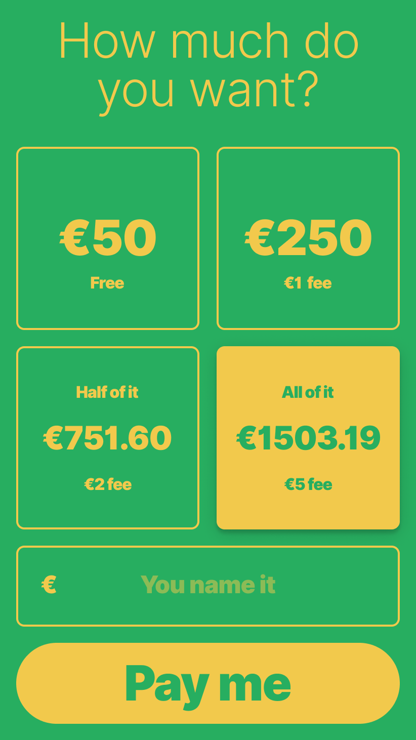 Choosing how much money to receive.