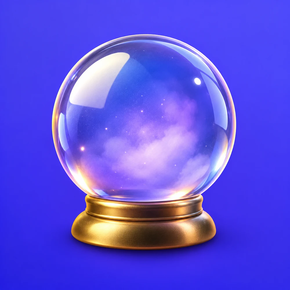 The Future Cash app icon: a glowing crystal ball on a gold stand, on indigo.
