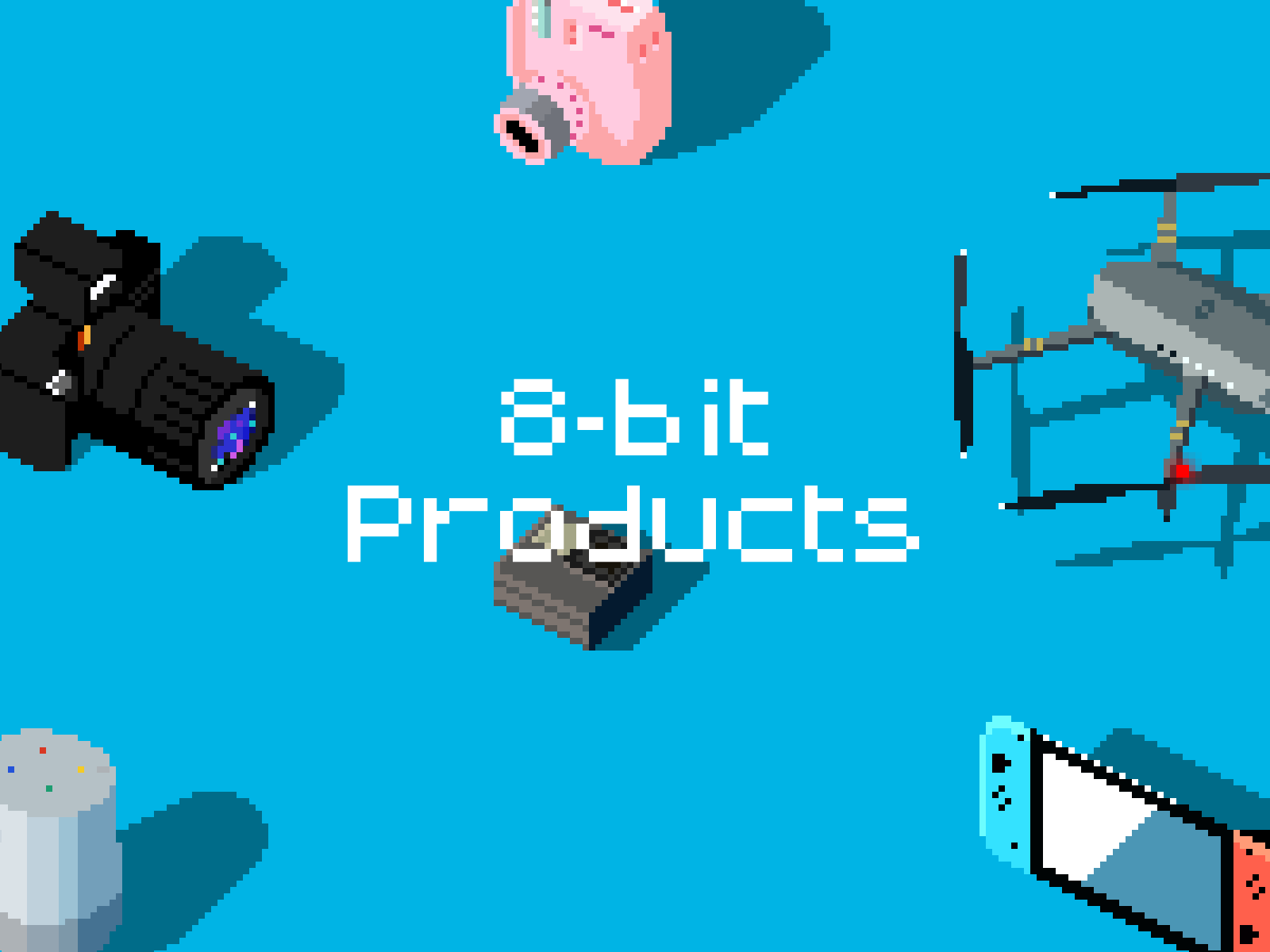 8-bit illustrations of popular tech products.