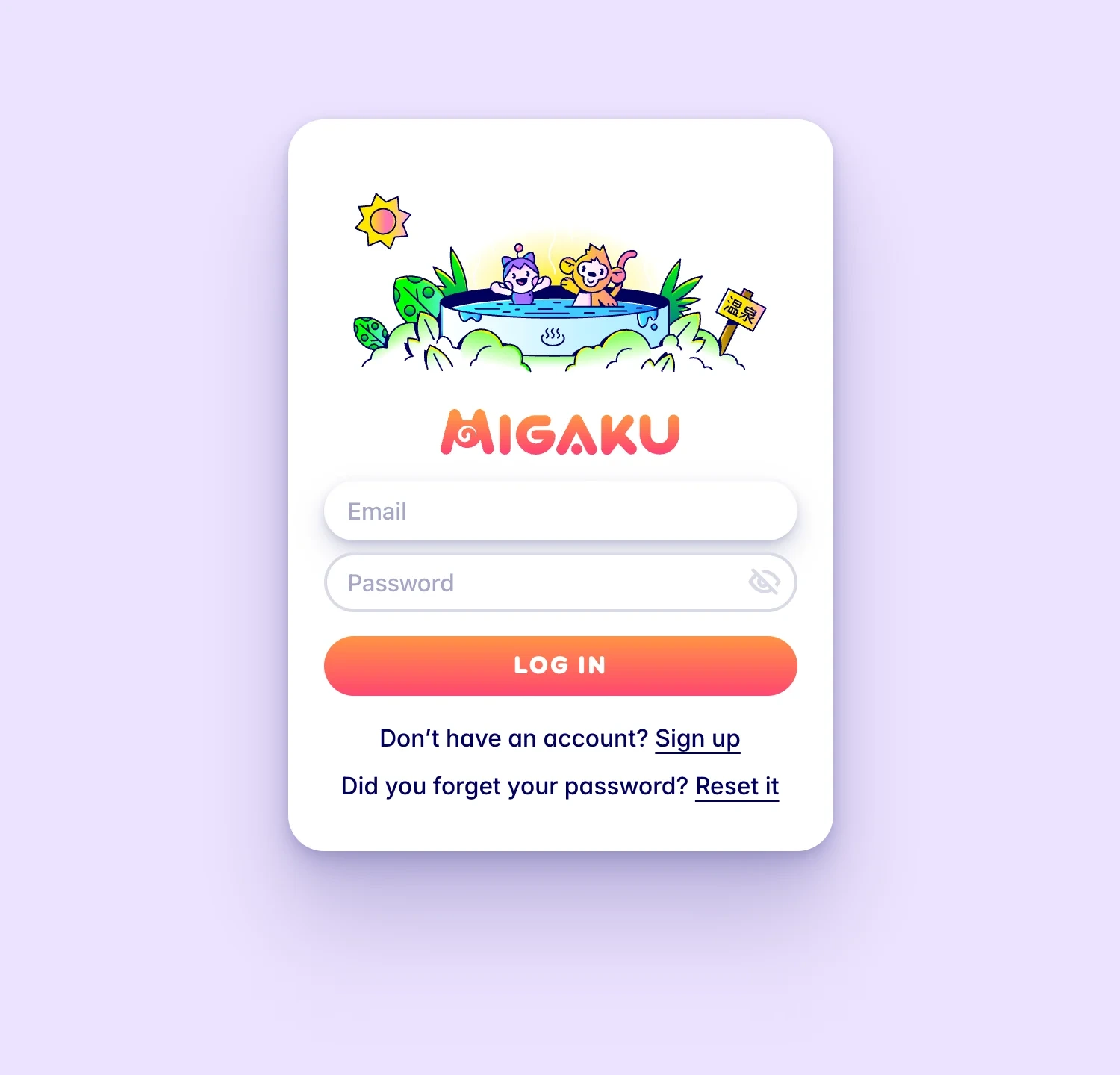 The extension’s login window in light mode, with the hot spring illustration, wordmark, inputs and a gradient Log in button.