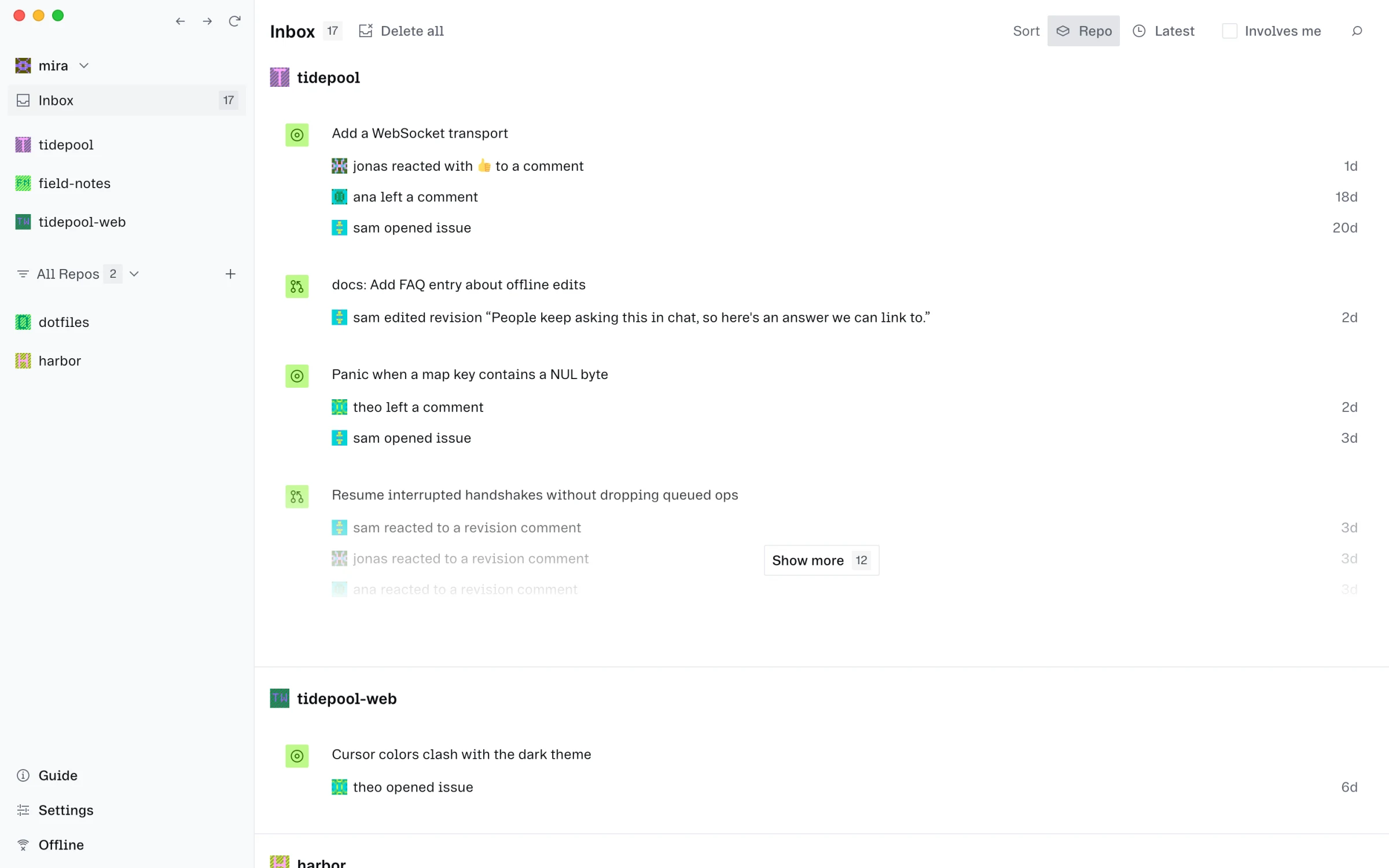 After: The inbox before, and after, grouped by repository.