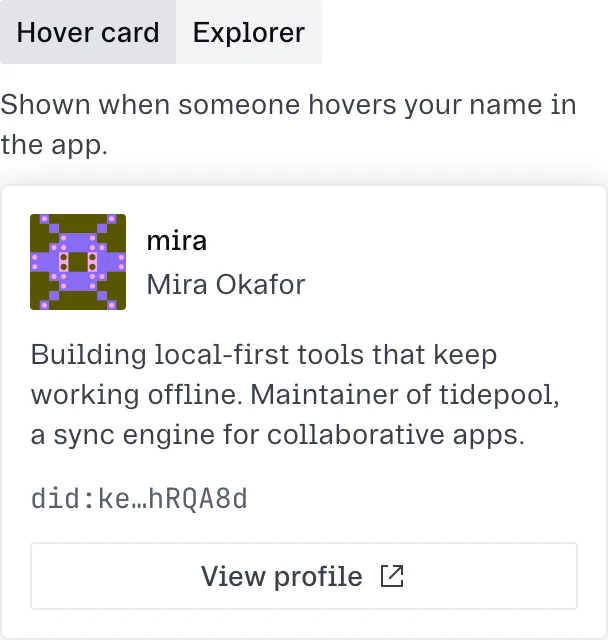The live preview, as a hover card and as an Explorer page.