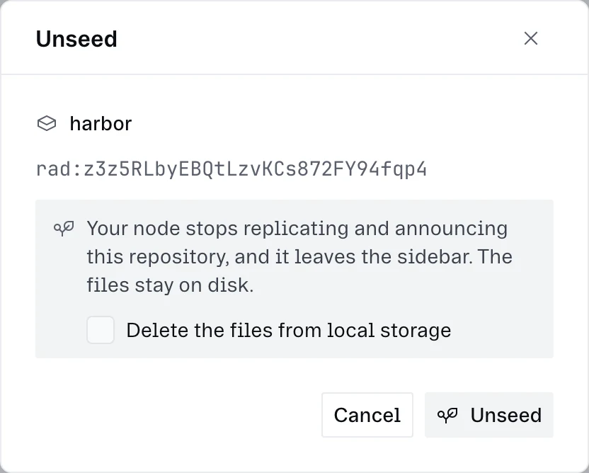 Confirming before you stop seeding a repo.