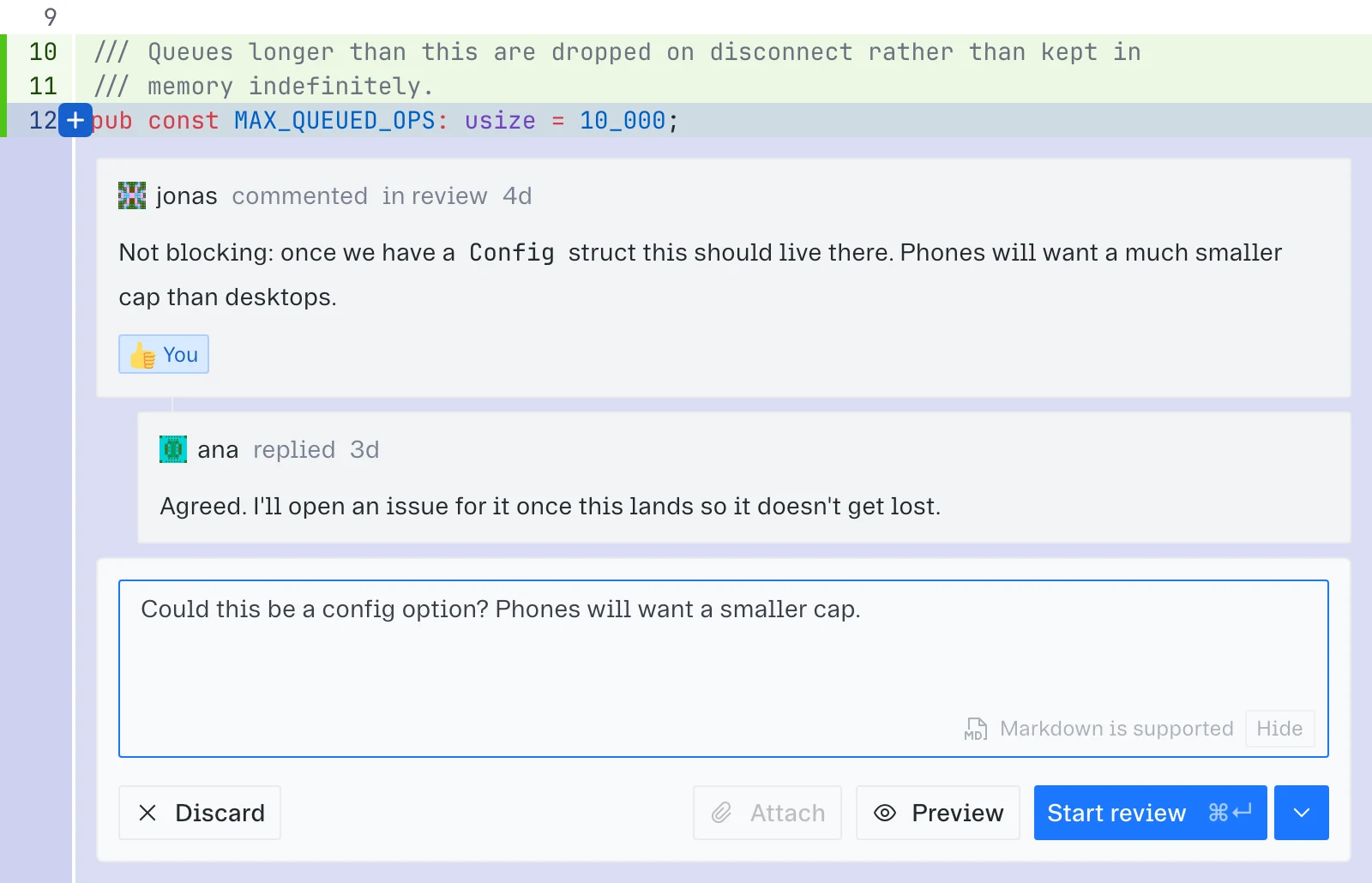 Comment on a line to start a review.