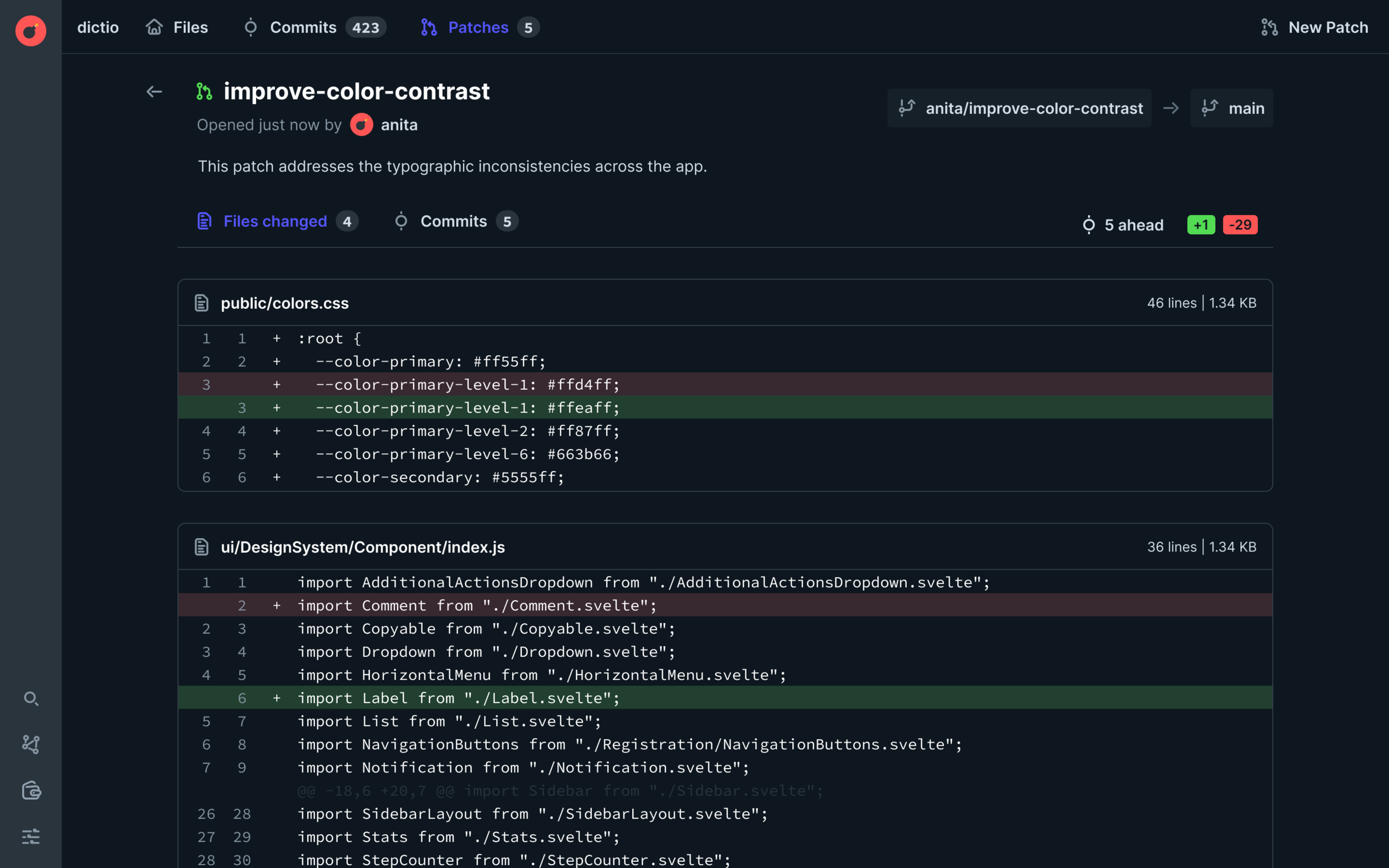 A view of all the changes in a proposed Patch.