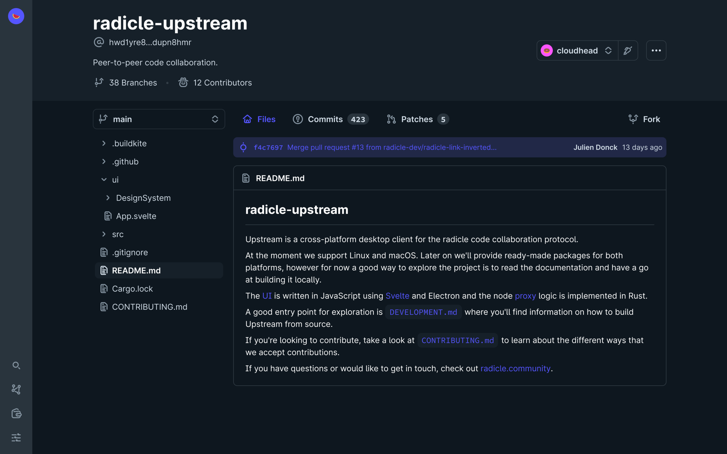 The project page displays the README.md file by default.
